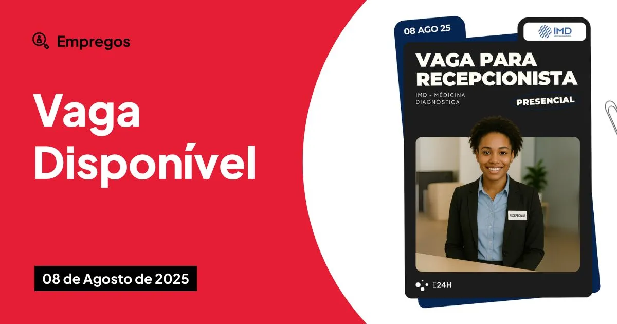 Vaga de recepcionista no IMD com benefícios CLT