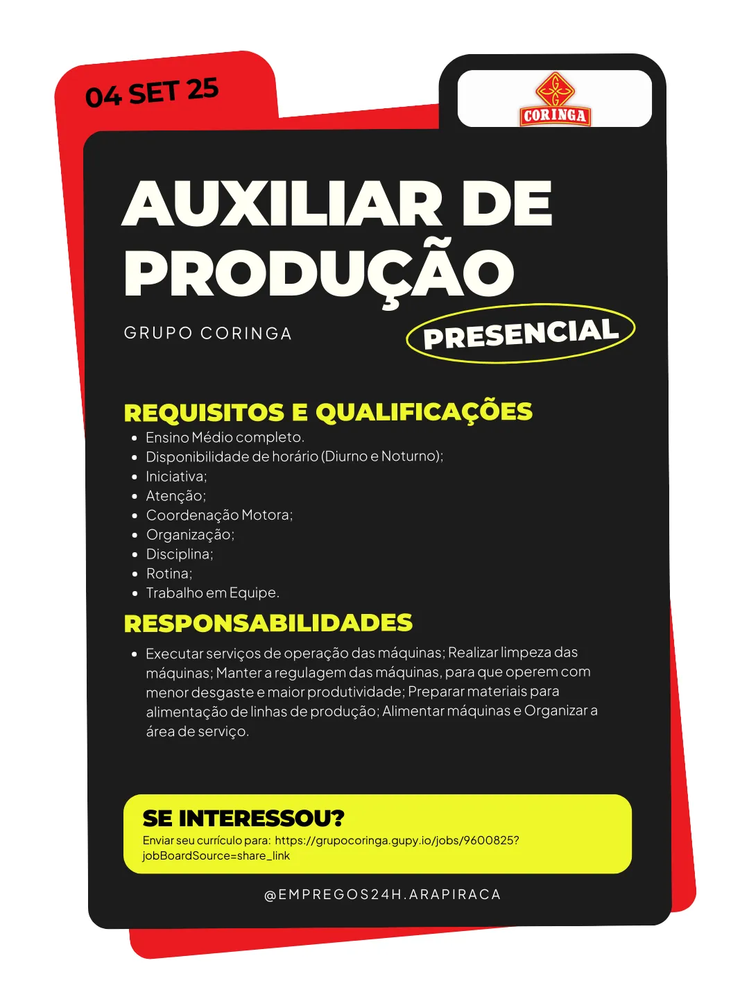 Imagem ilustrativa da imagem Vaga para Auxiliar de Produção